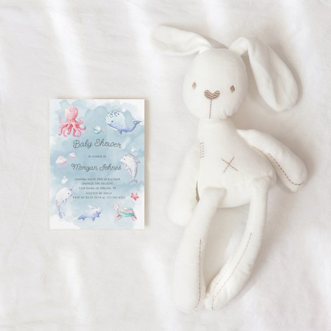 Cute under Sea Watercolor Baby Shower Inbjudan (Skapare uppladdad)