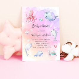 Cute under Sea Watercolor Baby Shower Inbjudan