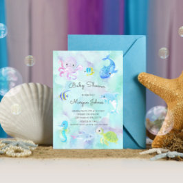 Cute under Sea Watercolor Baby Shower Inbjudan