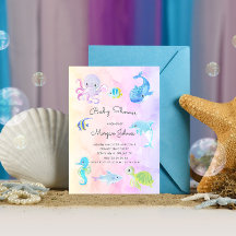 Cute under Sea Watercolor Baby Shower Inbjudan