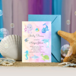 Cute under Sea Watercolor Baby Shower Inbjudan
