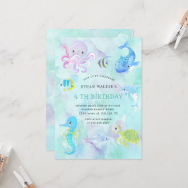 Cute under Sea Watercolor Birthday bjudande Inbjudningar