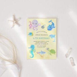 Cute under Sea Watercolor Birthday bjudande Inbjudningar