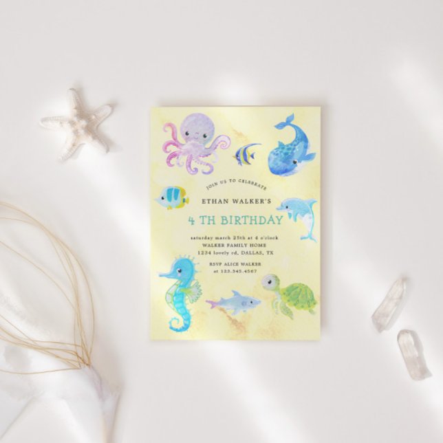 Cute under Sea Watercolor Birthday bjudande Inbjudningar (Skapare uppladdad)