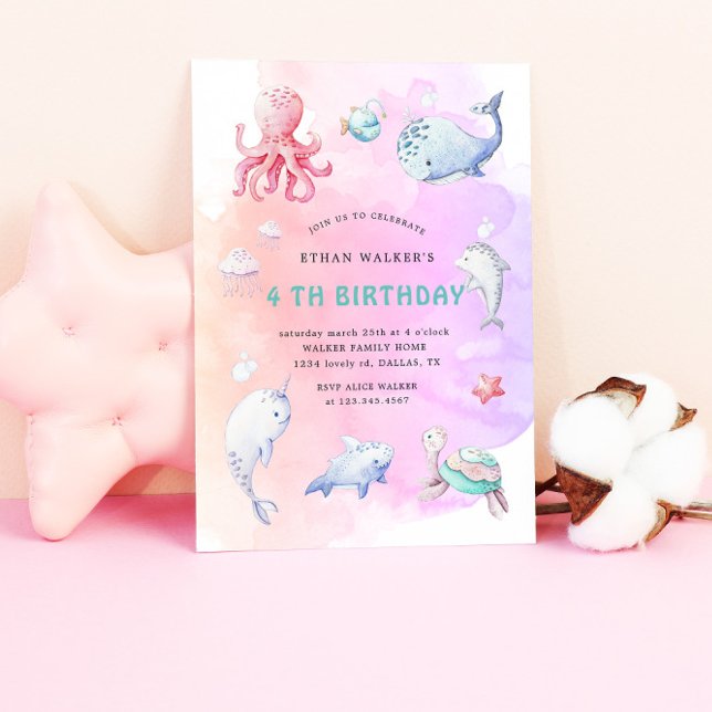 Cute under Sea Watercolor Birthday bjudande Inbjudningar (Skapare uppladdad)