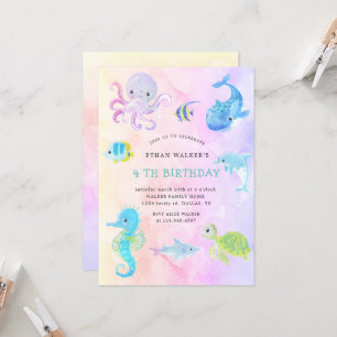 Cute under Sea Watercolor Birthday bjudande Inbjudningar