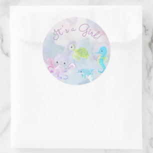 Cute under Sea Watercolor Det är en tjejfästare Runt Klistermärke