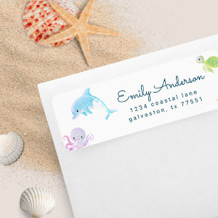 Cute under Sea Watercolor Returadress Etikett