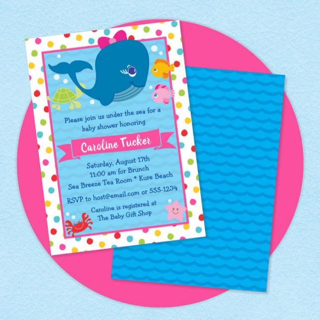 Cute under Sea Whale Rosa Girl Baby Shower Inbjudningar (Skapare uppladdad)