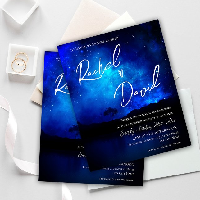 Cute under Stars Night Himlar bröllopsinbjudan (Cute Under the Stars Night Sky Wedding Invitation)