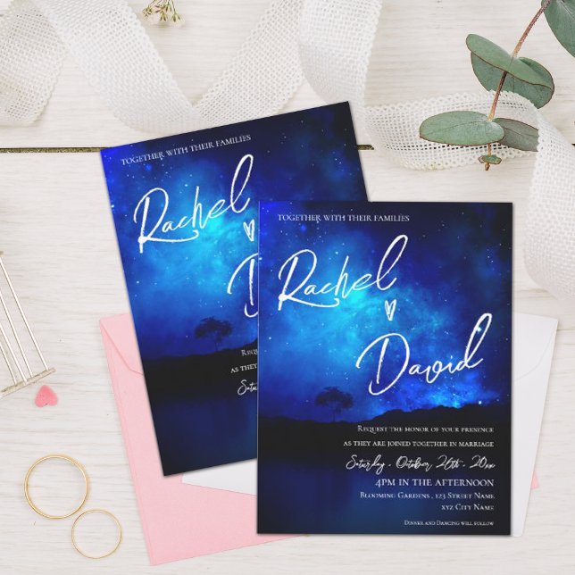 Cute under Stars Night Himlar Typography Bröllop Vykort (Cute Under the Stars Night Sky Typography Wedding Invitation Postcard)