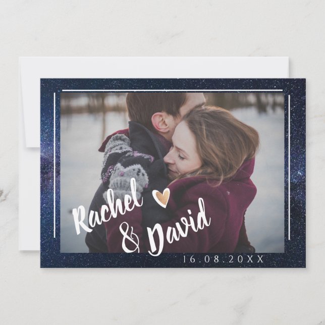 Cute under Stars Typography Photo Bröllop Spara Datumet (Framsida)