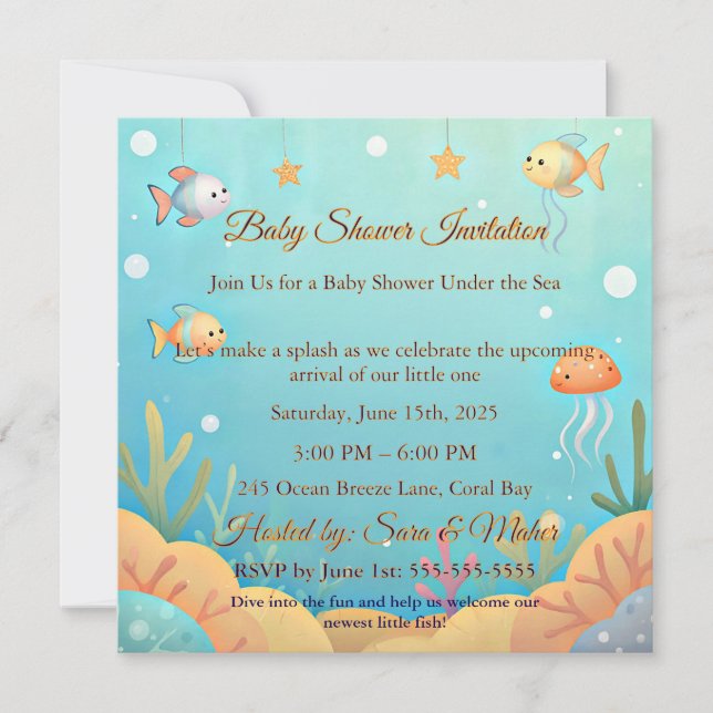 Cute Under the Sea Little Fish Baby Shower Invitat Inbjudningar (Framsida)