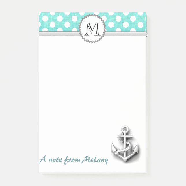 Cute underbar nautisk ankare polka dots monogram post-it block (Framsida)