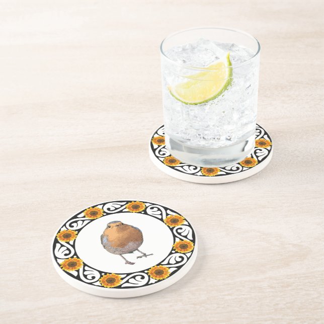 Cute underbar Robin bird Redbrös solros Underlägg (Sidan)