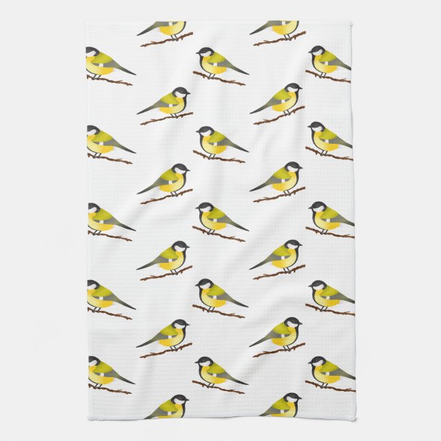 Cute Underbar Tit Bird Mönster Illustration Kökshandduk (Vertikal)