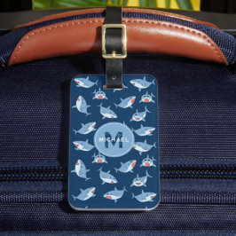 Cute Underbar White Shares Ocean Mönster Monogram Bagagebricka