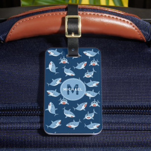 Cute Underbar White Shares Ocean Mönster Monogram Bagagebricka
