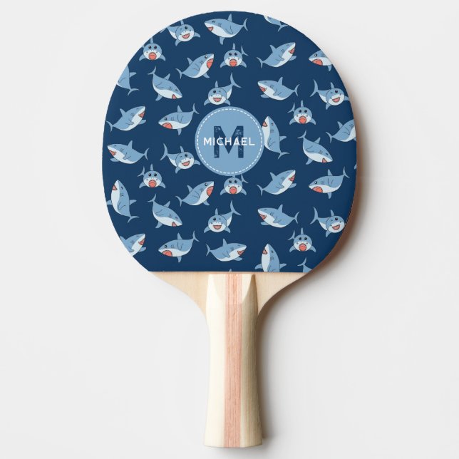 Cute Underbar White Shares Ocean Mönster Monogram Pingisracket (Framsidan)