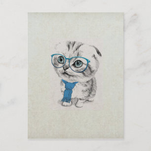 Cute, underbara, lustigt trendig blå ögon kattunge vykort