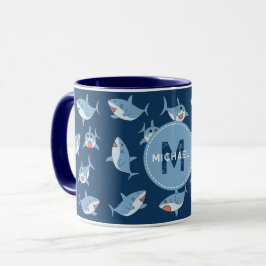 Cute Underbara vita hajar Ocean Monogram Kids Mugg