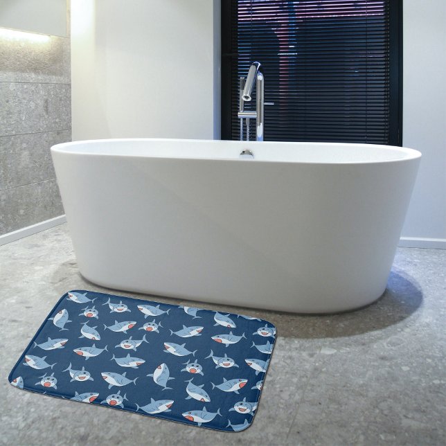 Cute Underbara vithajar vid Mönster Badrumsmatta (Cute Great White Sharks Ocean Pattern Bath Mat)