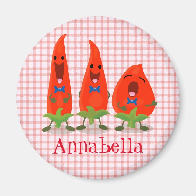 Cute underlig chili-hett pepper trio-tecknad magnet (Framsidan)