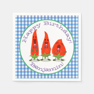 Cute underlig chili-hett pepper trio-tecknad pappersservett