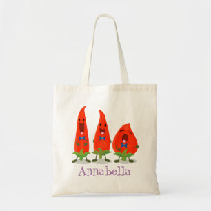Cute underlig chili-hett pepper trio-tecknad tygkasse