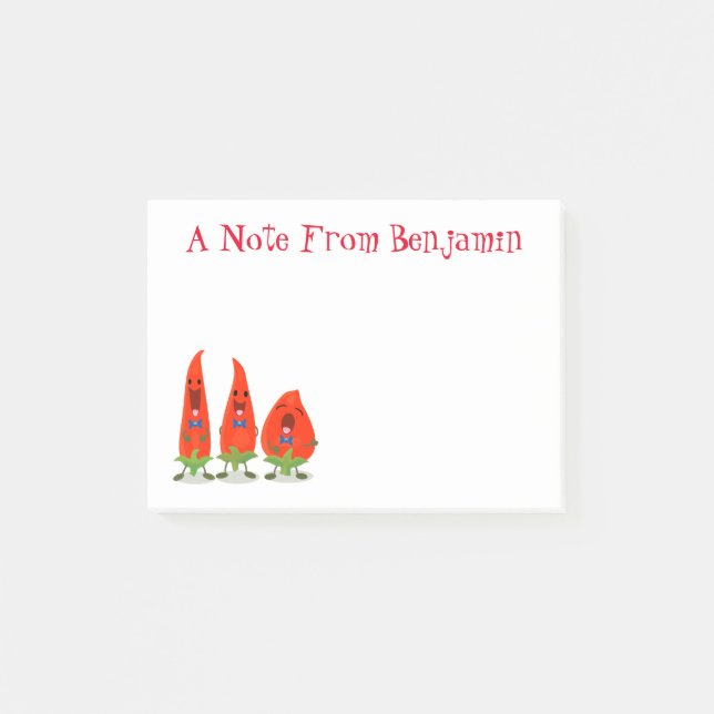 Cute underliga chilipaprika hett trio tecknad post-it block (Framsida)