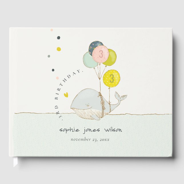 Cute Underwater Balloon Heart Whale Barns födelsed Gästböcker (Framsida)