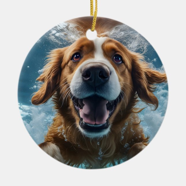 Cute Underwater Brown Hund Swimming Ornament (Framsidan)