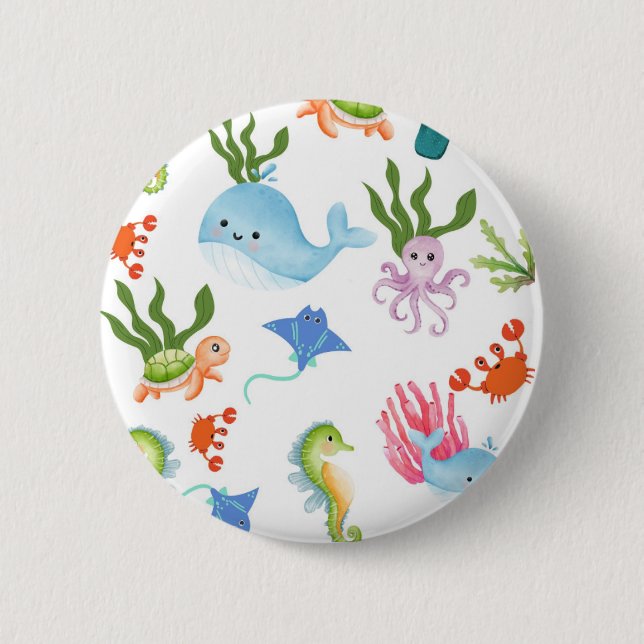 Cute Underwater Friends – Ocean Animals Pattern  Knapp (Framsida)
