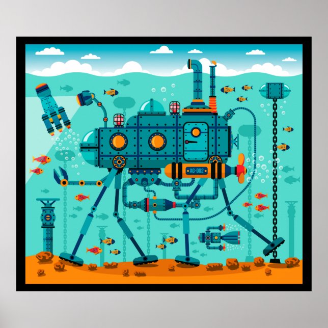 Cute Underwater Robot Scene Poster (Framsidan)