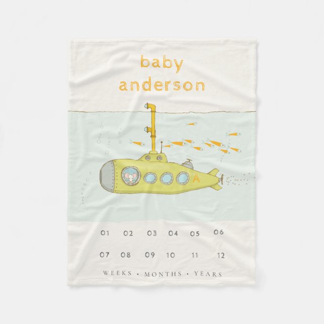 Cute Underwater Subsea Monogram Baby milsten Fleecefilt (Framsidan)