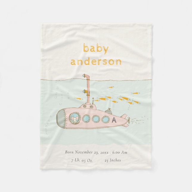 Cute Underwater Subsea Monogram Baby Stat Fleecefilt (Framsidan)