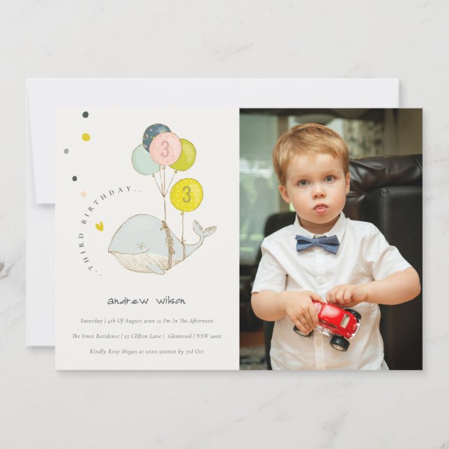 Cute Underwater Whale Photo Barns födelsedag Inbju Tack Kort (Framsida)