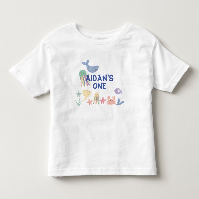 Cute Underwater World First Birday T Shirt (Framsida)