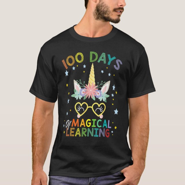 Cute Unicorn 100 Days Of Magical Learning 100th Da T Shirt (Framsida)