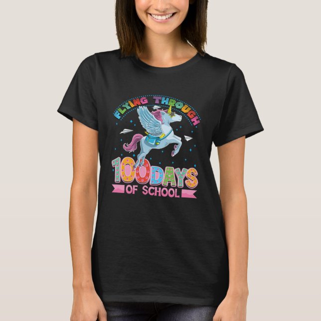 Cute unicorn 100 days of school girls t shirt (Framsida)