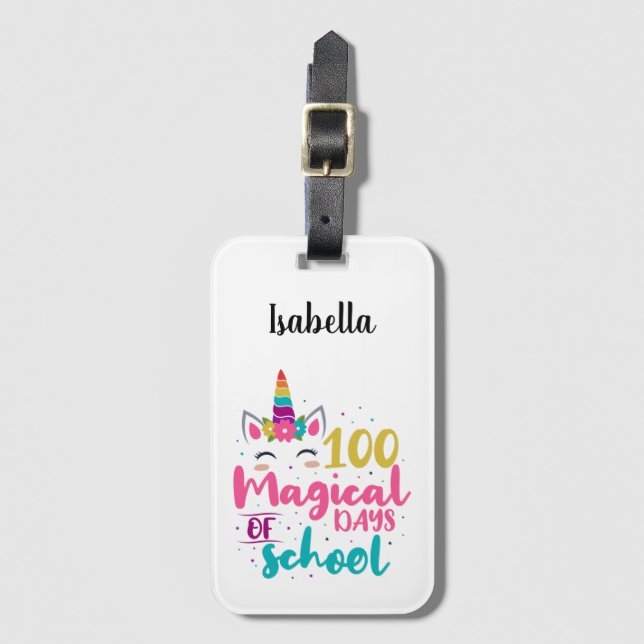 Cute Unicorn 100 Magic Days of School Bagagebricka (Framsida vertikal)