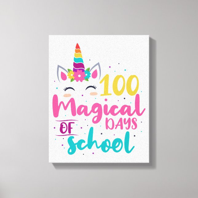 Cute Unicorn 100 Magic Days of School Canvastryck (Framsida)