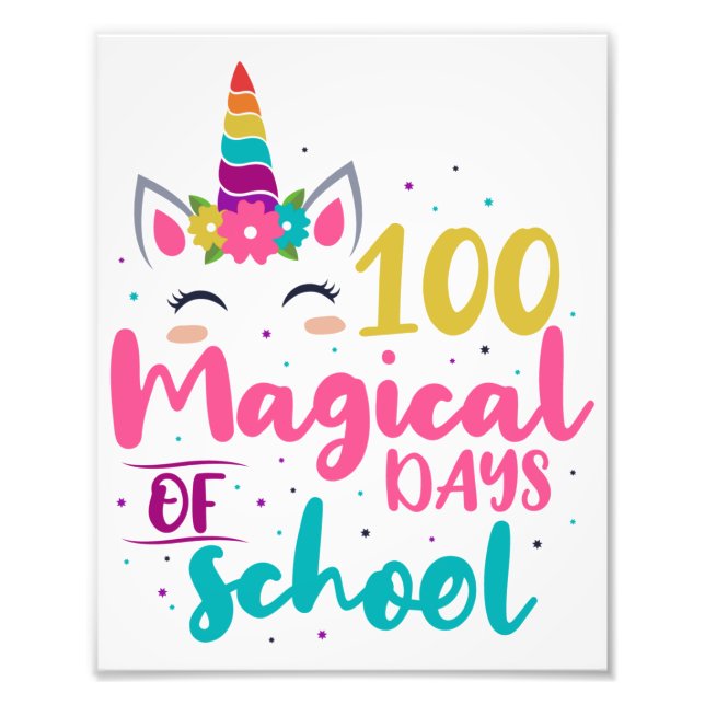 Cute Unicorn 100 Magic Days of School Fototryck (Framsidan)