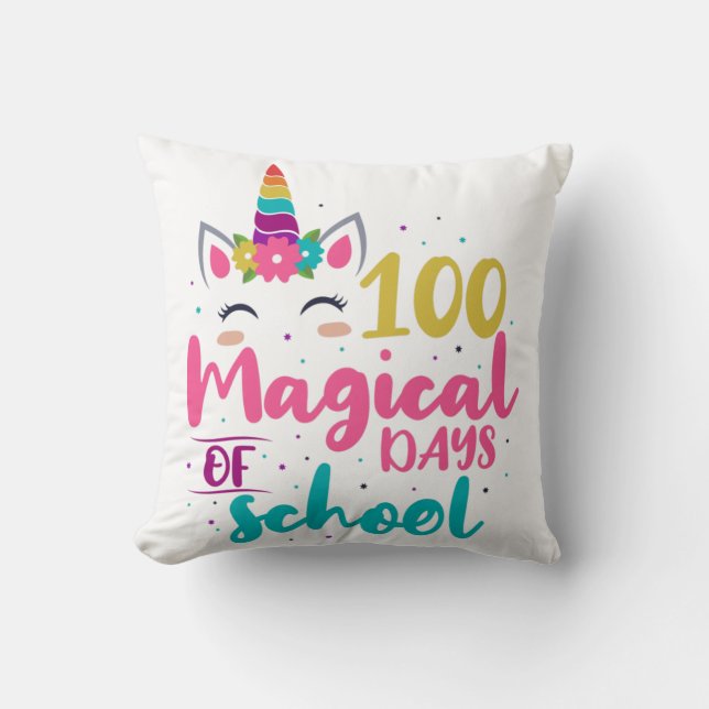 Cute Unicorn 100 Magic Days of School Kudde (Framsida)