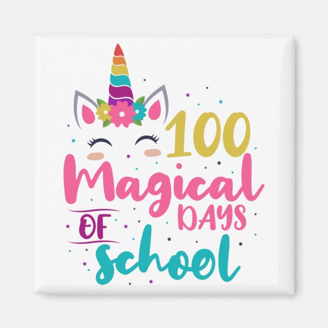 Cute Unicorn 100 Magic Days of School Magnet (Framsidan)