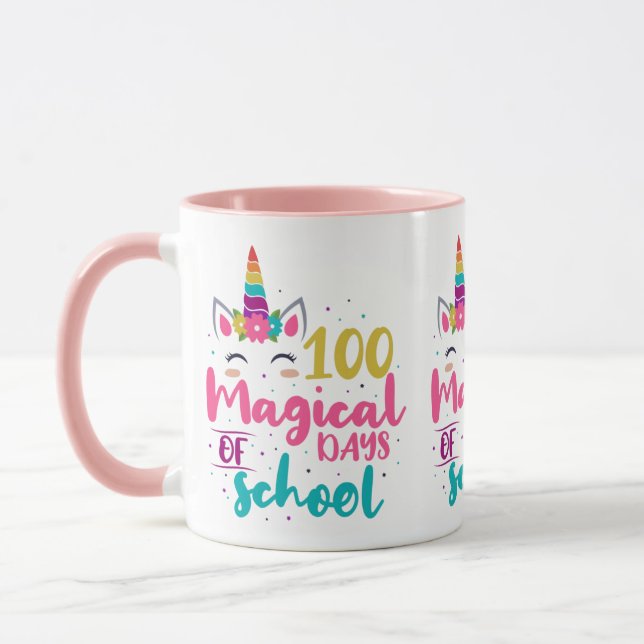 Cute Unicorn 100 Magic Days of School Mugg (Vänster)