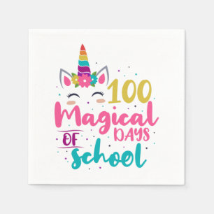 Cute Unicorn 100 Magic Days of School Pappersservett
