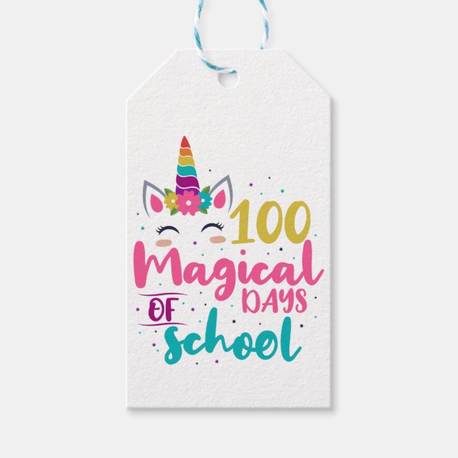 Cute Unicorn 100 Magic Days of School Presentetikett (Framsidan)