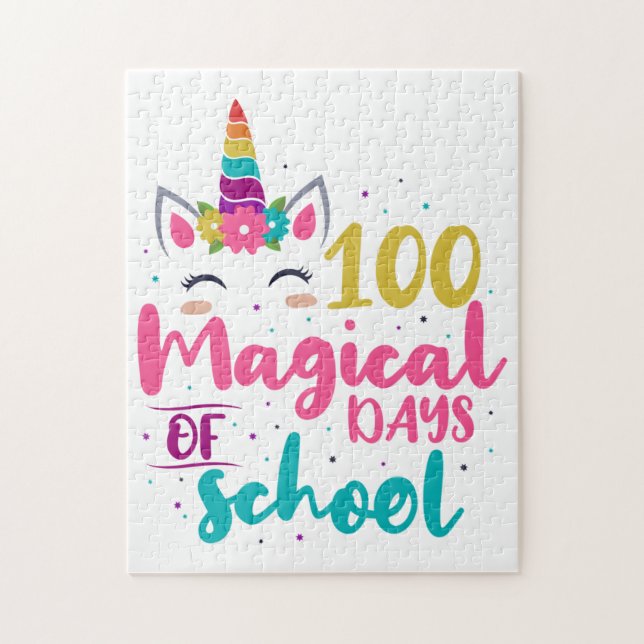 Cute Unicorn 100 Magic Days of School Pussel (Vertikal)