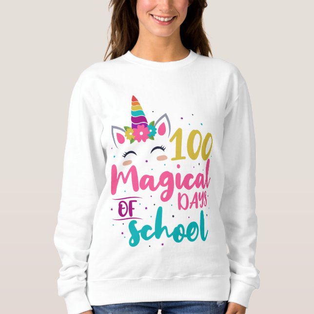 Cute Unicorn 100 Magic Days of School T Shirt (Framsida)